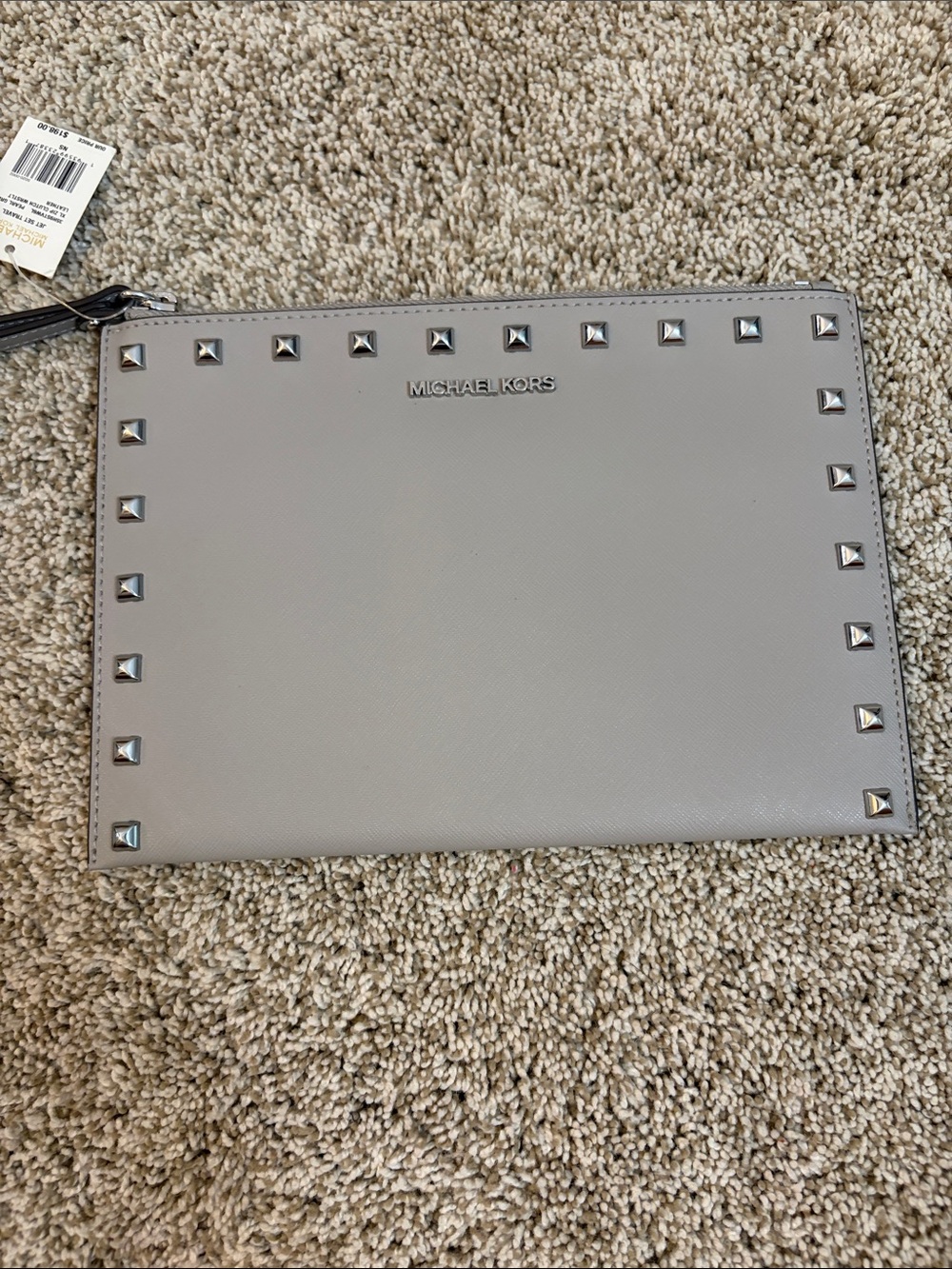 Michael Kors Light Gray Studded Leather Wristlet Pouch